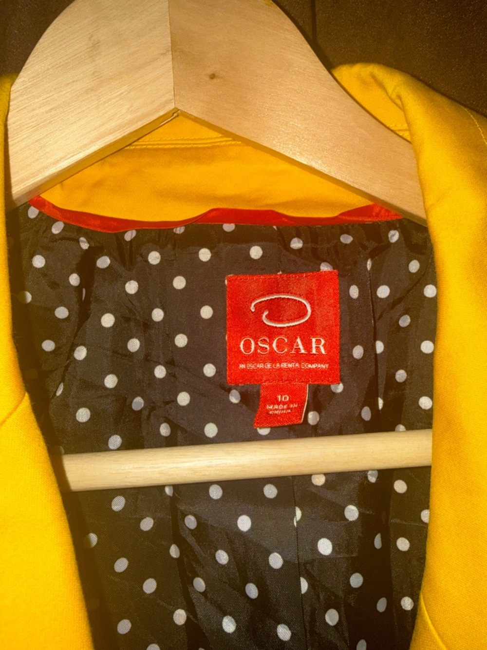 Oscar de la Renta Bright Yellow Coat with Polka Dot Trim - Picture 2 of 5